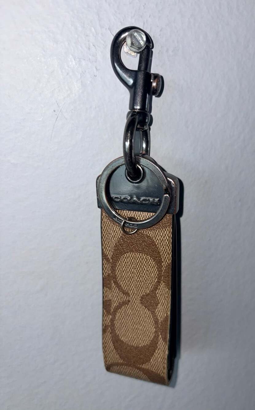 Coach Loop Key Fob In Signature Canvas Khaki
